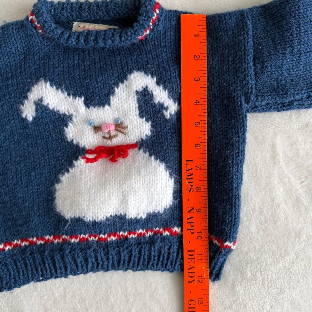 Handmadew‎ Novel Easter Bunny Baby Sweater Rolled Neck Blue White Cotton Blend - Picture 13 of 14